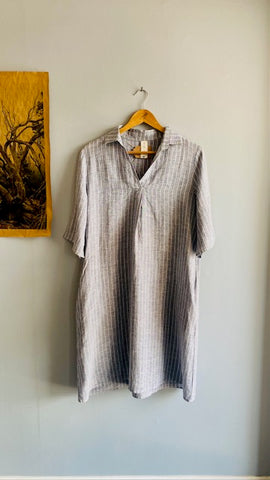 Made for Magpi 100% Linen Blue Striped Dress - Mag.Pi