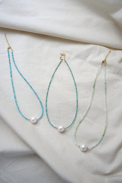 Turquoise & White Baroque Pearl Necklace - Mag.Pi