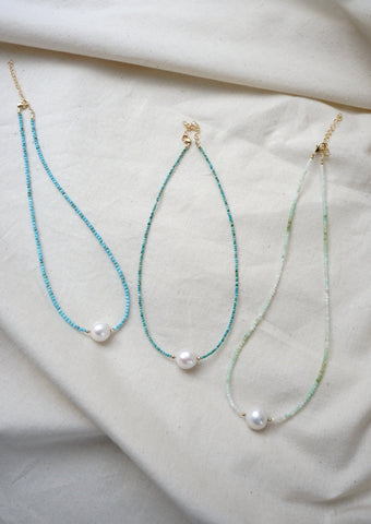 Ombre Chrysophase & White Pearl Necklace - Mag.Pi