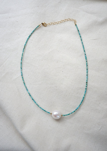 Turquoise & White Baroque Pearl Necklace - Mag.Pi