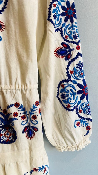 Long Sleeve White with Navy Embroidery - Mag.Pi